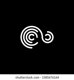 Stylized fingerprint logo vector illustration isolated on black background. Creative cirle logo concept.