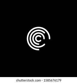 Stylized fingerprint logo vector illustration isolated on black background. Creative cirle logo concept.