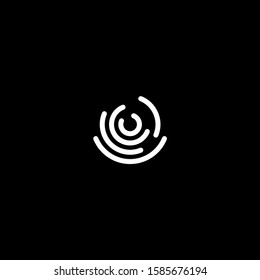 Stylized fingerprint logo vector illustration isolated on black background. Creative cirle logo concept.