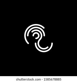 Stylized fingerprint logo vector illustration isolated on black background. Creative cirle logo concept.