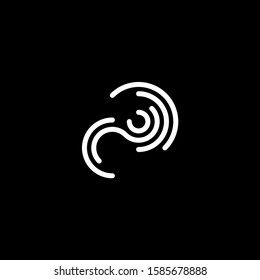 Stylized fingerprint logo vector illustration isolated on black background. Creative cirle logo concept.