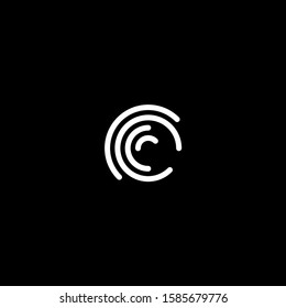 Stylized fingerprint logo vector illustration isolated on black background. Creative cirle logo concept.