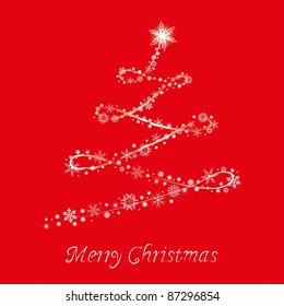 Stylized fir on a red background. Christmas background.
