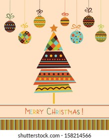  Stylized  fir tree with  balls. Christmas decoration. Vector
