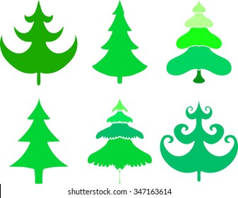 Stylized fir trees, vector set.