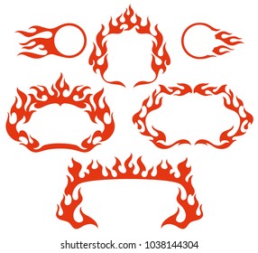 Stylized fire flame frames, isolated vector illustration