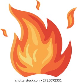 Stilisierte Feuerflamme, Vektorgrafik in lebhaften Orange-, Rot- und Gelbtönen. Flache Cartoon-Flamme mit glatten Formen und dynamischer Bewegung