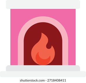 Ilustración de chimenea estilizada con una llama brillante, adecuada para decoración del hogar, calefacción o temas de ambiente acogedor.