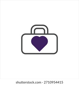 Un botiquín de primeros auxilios estilizado con un símbolo de corazón se presenta como un ícono de Vector, que representa la atención médica, la asistencia médica y la atención de emergencia. El diseño sugiere compasión y Asistencia. El kit puede