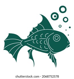 Pescado estilizado y burbujas. Ilustración vectorial de un pez dibujado a mano.