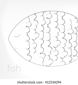 Stylized fish with closed eyes on a white background with an inscription