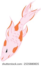 Stylized fish with light pink body and orange spots, flowing fins suggesting movement