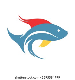 Stylized Fish Logo Design Blue Red Yellow Aquatic Animal Graphic