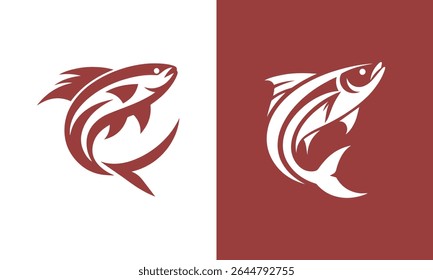 Stylized fish logo design in two color variations