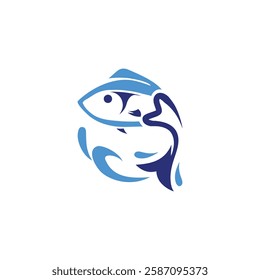 Stylized fish logo with flowing waves, representing marine life, fishing, and sustainability. Perfect for seafood brands, fishing businesses, or aquatic organizations.