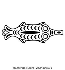 Stylized fish. Medieval design. Black and white silhouette.
