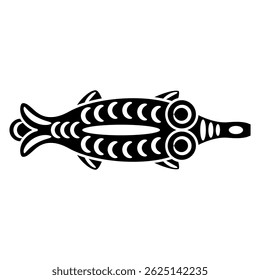 Stylized fish. Medieval design. Black and white silhouette.