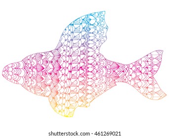 Stylized fish. River fish. Black and white drawing by hand. Line art. Tattoo. Doodle. Graphic arts. Ornamental fish. Pattern.