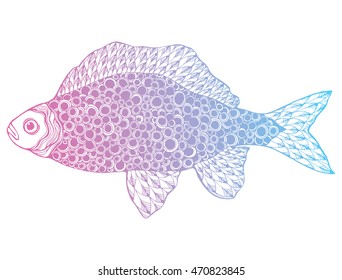 Stylized fish. River fish. Black and white drawing by hand. Line art. Tattoo. Doodle. Graphic arts. Ornamental fish. Pattern.
