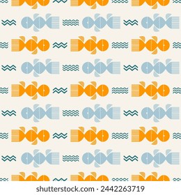Stylized fish in Scandinavian style. Vector print, seamless pattern, background, design