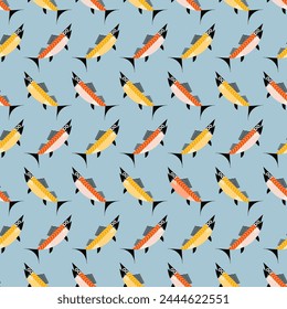 Stylized fish in Scandinavian style. Vector print, seamless pattern, background, design
