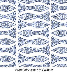 Stylized fish seamless pattern. Ornament, lace illustration. Great for fabric and textile, invitation, flyer, menu, brochure, background, wallpaper, decoration, or any desired idea.