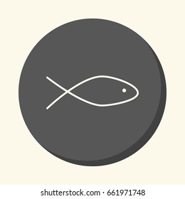 Stylized fish silhouette, vector round line icon with volume illusion, simple color change