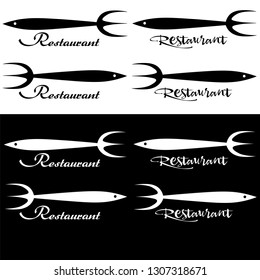 stylized fish-shaped fork, minimalist restaurant logo art