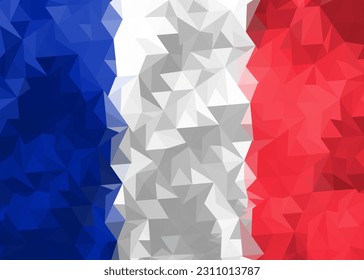 Stylized flag of France. A vertical tricolor of blue, white and red. Low poly style