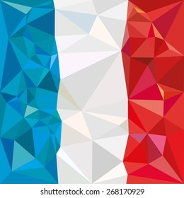 Stylized flag of France. A vertical tricolor of blue, white and red. Low poly style