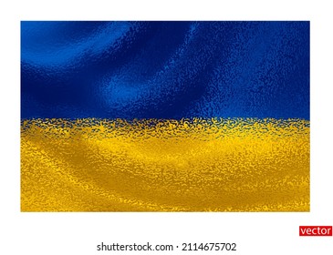 Bandera estilizada de Ucrania aislada de fondo blanco. Manzanas marinas, efecto acuarela.  Símbolo de Ucrania. Bandera amarillo-azul. Bellos y voluminosos pliegues en la tela. Ilustración brillante. Vector