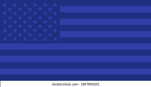 The stylized flag of the United States is a blue flag with stripes and stars. Flag as a blue background. Decor, design, presswall, print. Vector illustration.