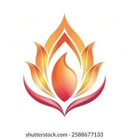 A stylized flame emerges from a lotus flower, symbolizing transformation and enlightenment. vector illustration with a white background.