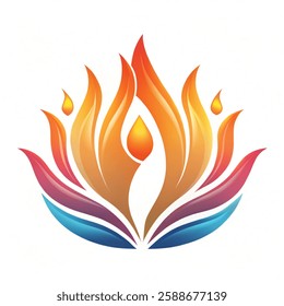 A stylized flame emerges from a lotus flower, symbolizing transformation and enlightenment. vector illustration with a white background.