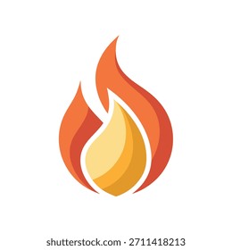 Icono de llama estilizada con tonos naranjas y amarillos sobre fondo blanco Palabras claves fuego, llama, ícono, símbolo, calor, energía, calor, caliente, quemar