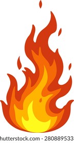 Stylized flame illustration in orange, red, and yellow on white background bright, dynamic, and bold. Vector illustration