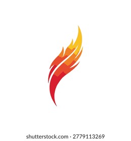 A stylized flame with red, orange, and yellow hues