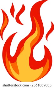 Stylized flames in red and orange colors rising upwards on a white background, creating a vibrant and energetic visual, suitable for representing concepts related to fire, heat, energy, and passion