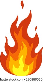 Stylized flames in yellow, orange, and red rise on a white background, conveying intense heat. Vector illustration