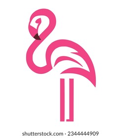 Stylized flamingo vector illustration, almost monochrome but for the beak