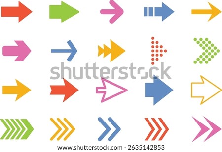 Stylized Flat Arrow Vector Collection with Colorful Geometric Shapes for Web Interfaces, UI Layouts, and Creative Navigation Projects
