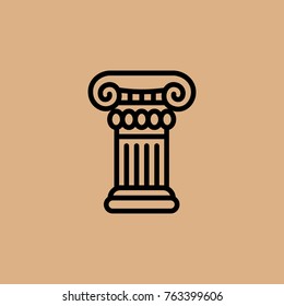 Stylized flat black contour column icon. Isolated, vector illustration. Roman and greek, ionic. On beige background.