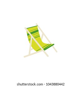 Stylized flat cartoon vector illustration of striped lounge chair, tanning bed - summer beach vacation symbol, isolated on white background. Cartoon lounge chair, tanning bed for relaxing on the beach