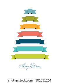 Stylized flat Christmas tree 2015. Ribbons decoration. Vector background.