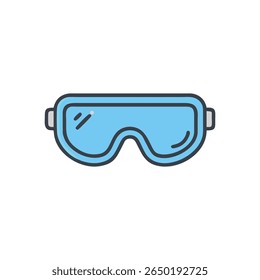 Stylized flat design of blue ski goggles. Isolated graphic of protective eyewear.