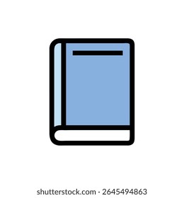 Stylized flat design of a book with light blue cover against black backdrop. Minimalist style and simple composition.