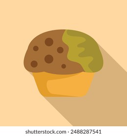 Stylized flat design of a chocolate chip muffin with a pastel background