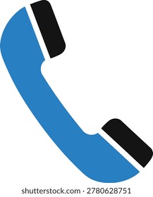 A stylized, flat design icon of a communication device featuring a blue curved body and black accents, ideal for digital interfaces or app symbols.