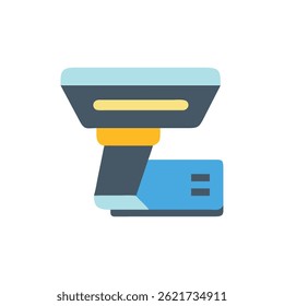 Icono de diseño plano estilizado presenta una escala de paquetes en colores azul claro, amarillo y gris, aislados contra un fondo blanco.