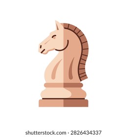 A stylized, flat design illustration of a chess knight piece, rendered in warm beige and brown tones, isolated on a clean white background.